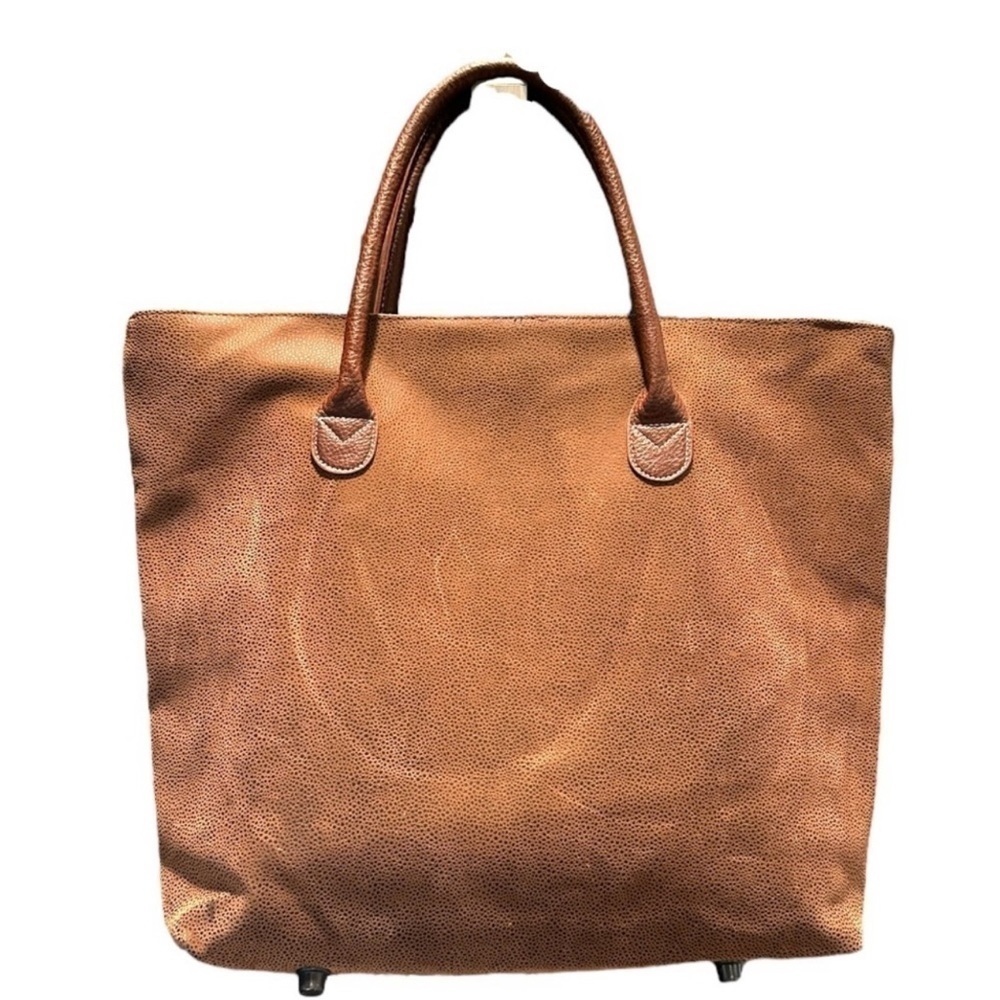 MATCHING 4 PIECE SET OF TRAVEL BAGS, NWOT. FAUX BROWN LEATHER. - Picture 5 of 15